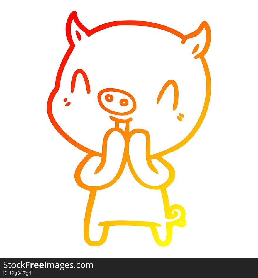 Warm Gradient Line Drawing Happy Cartoon Pig