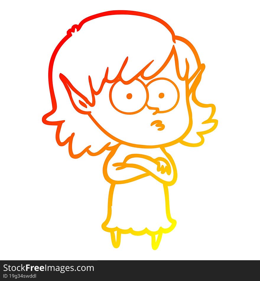 warm gradient line drawing cartoon elf girl staring