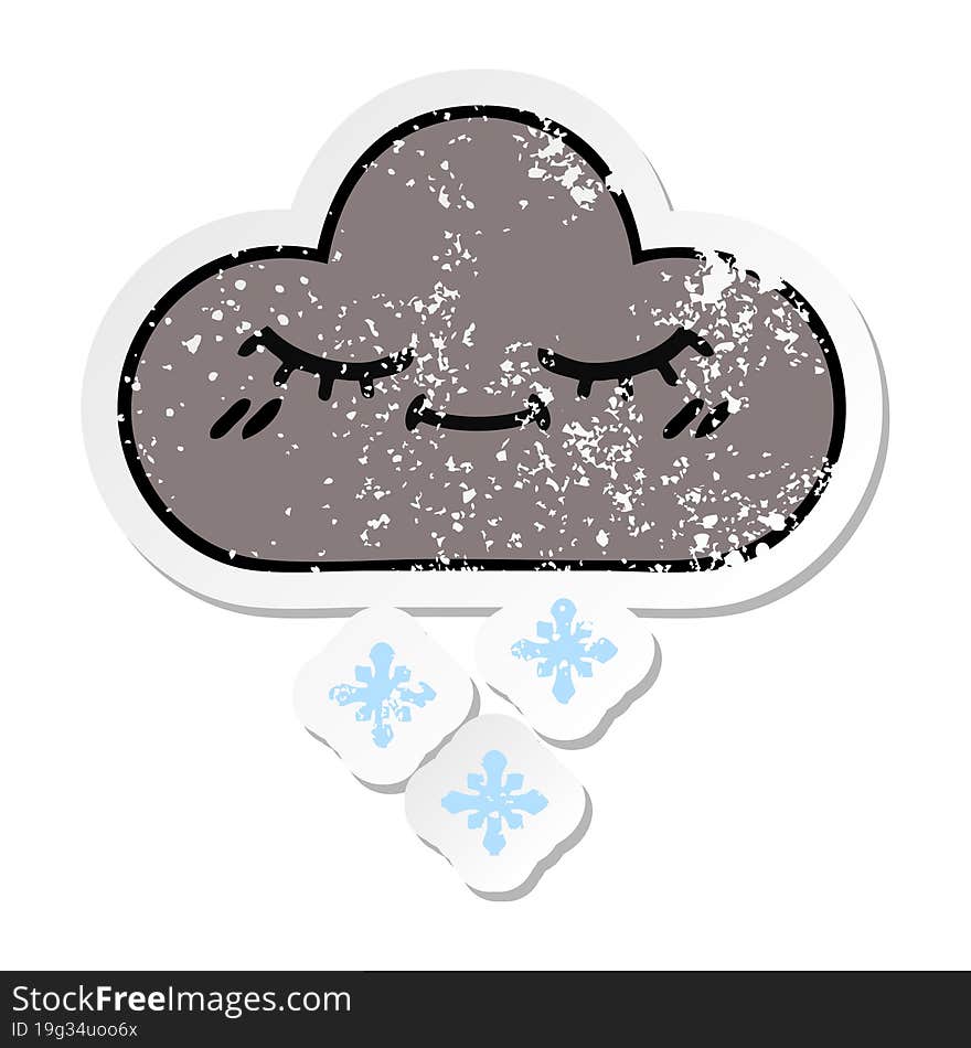 distressed sticker of a cute cartoon storm snow cloud