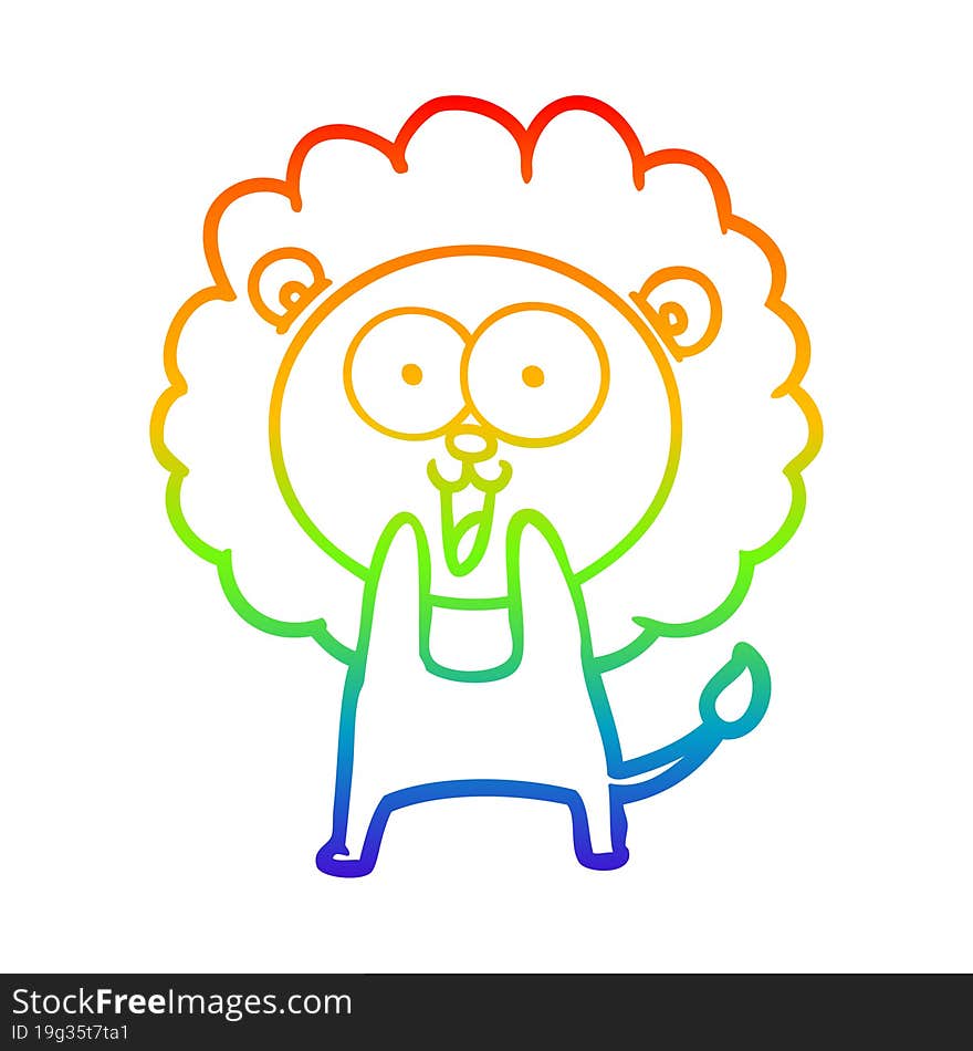 rainbow gradient line drawing happy cartoon lion