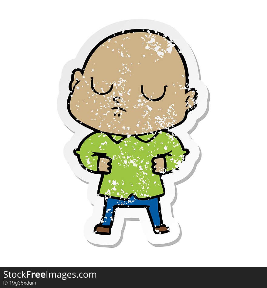 distressed sticker of a cartoon bald man