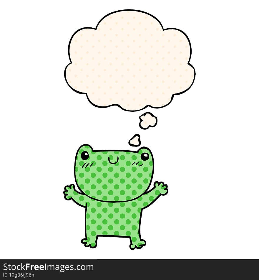 cartoon frog with thought bubble in comic book style