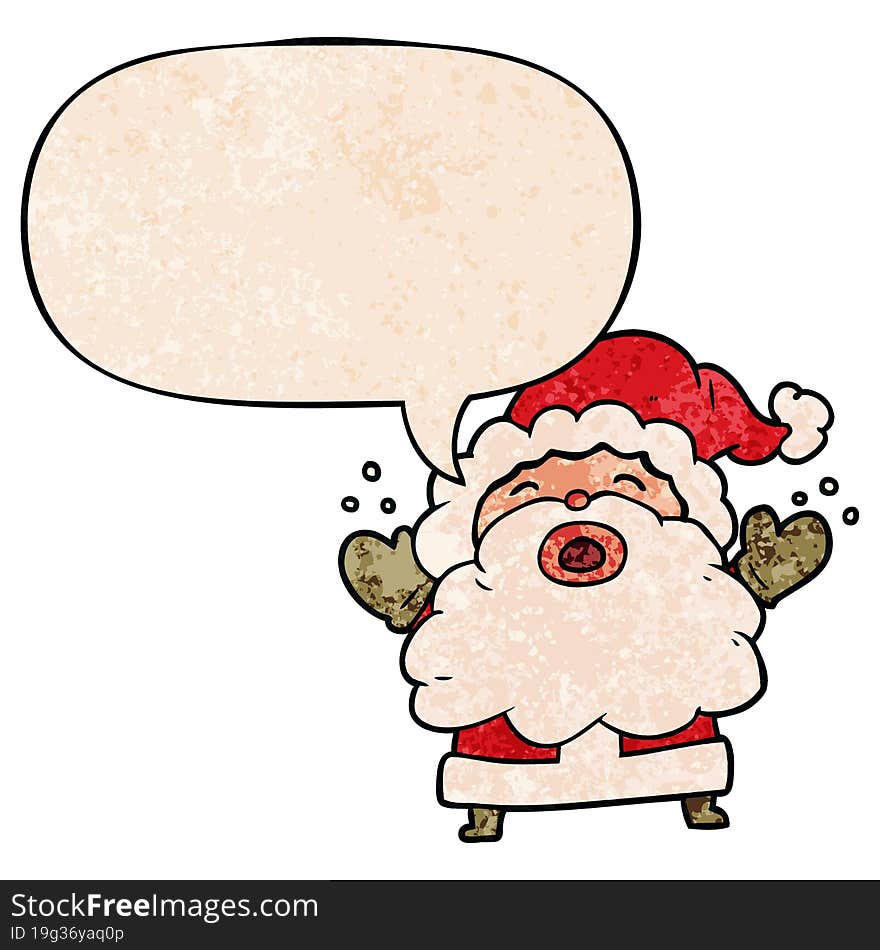 cartoon santa claus shouting in frustration and speech bubble in retro texture style