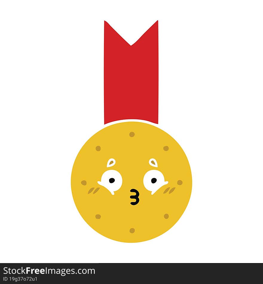 flat color retro cartoon gold medal