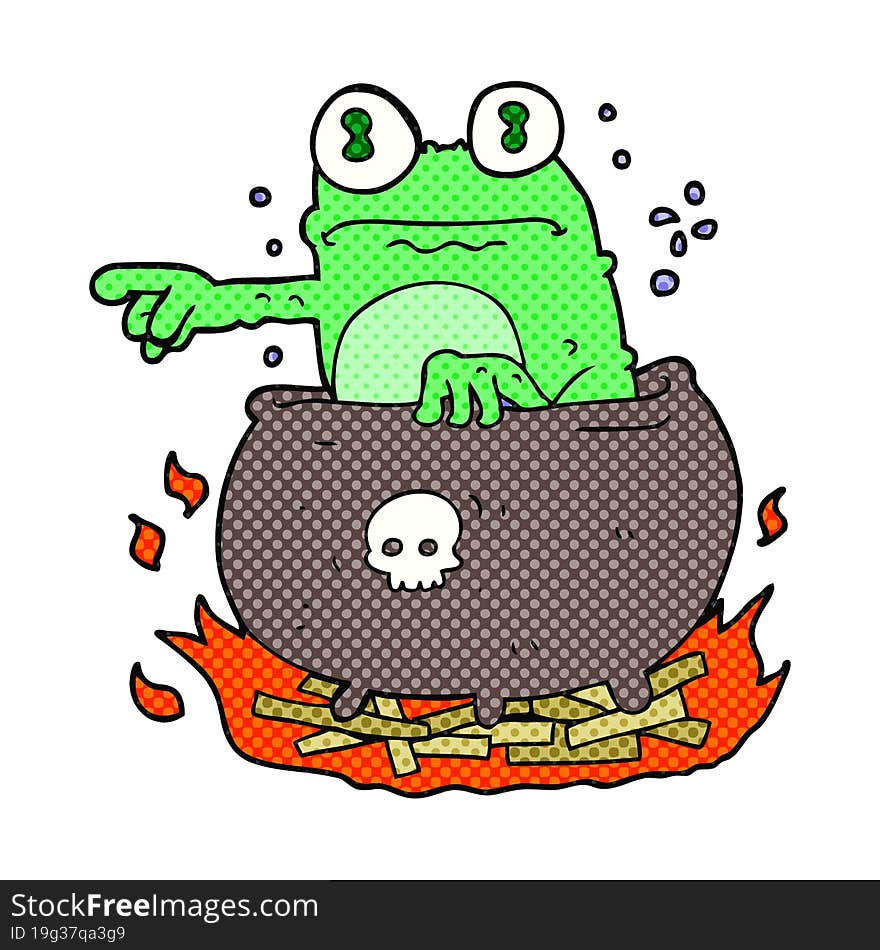 Cartoon Halloween Toad In Cauldron