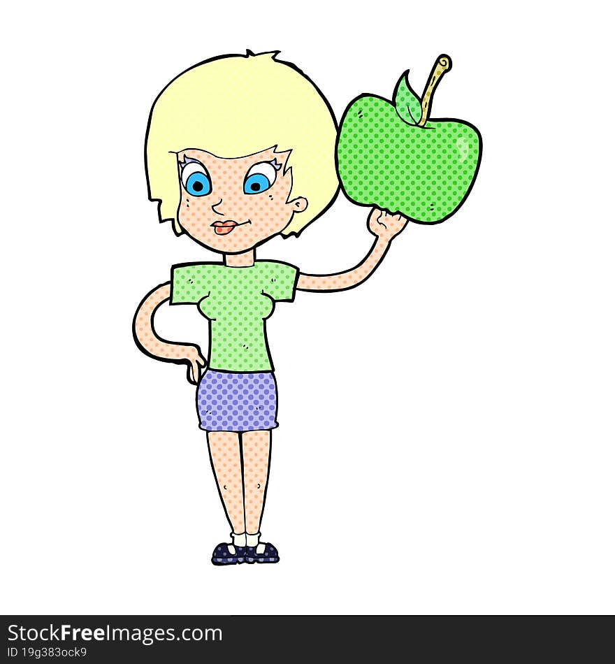 cartoon woman holding apple