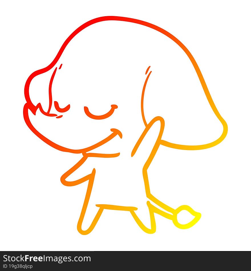 warm gradient line drawing cartoon smiling elephant