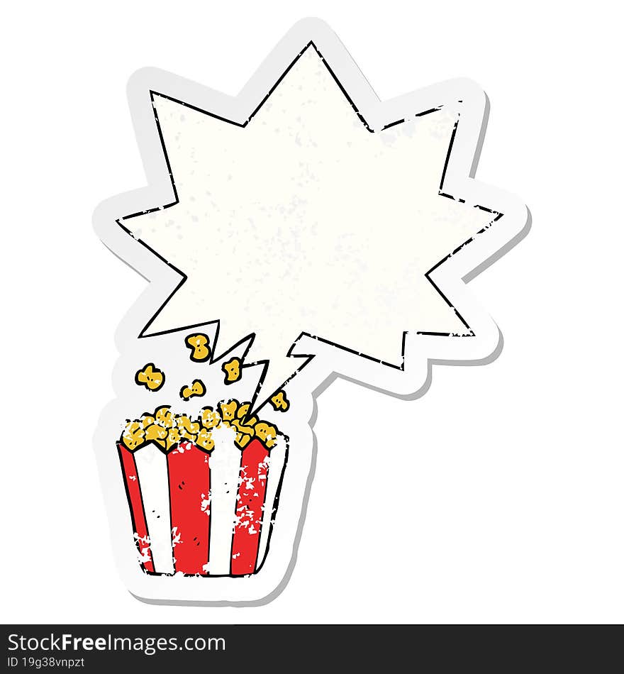 cartoon popcorn and speech bubble distressed sticker