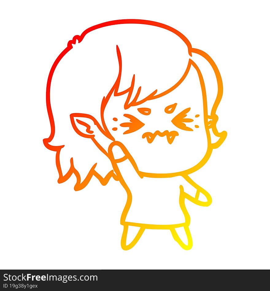 warm gradient line drawing annoyed cartoon vampire girl