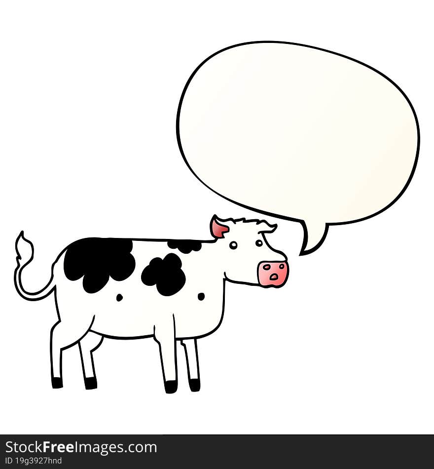 cartoon cow and speech bubble in smooth gradient style