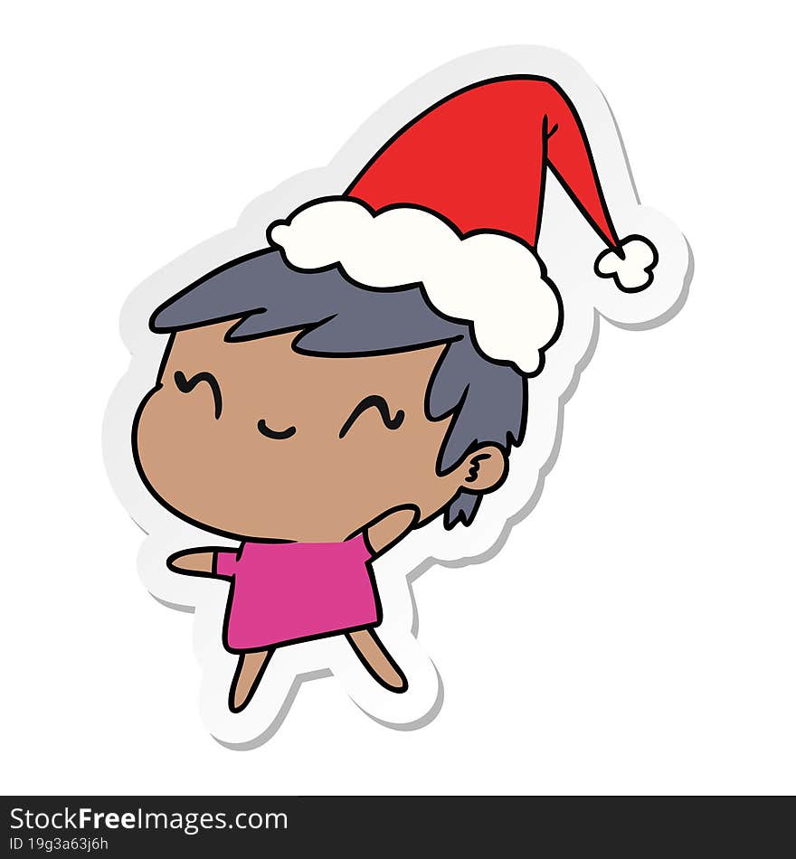 hand drawn christmas sticker cartoon of kawaii girl