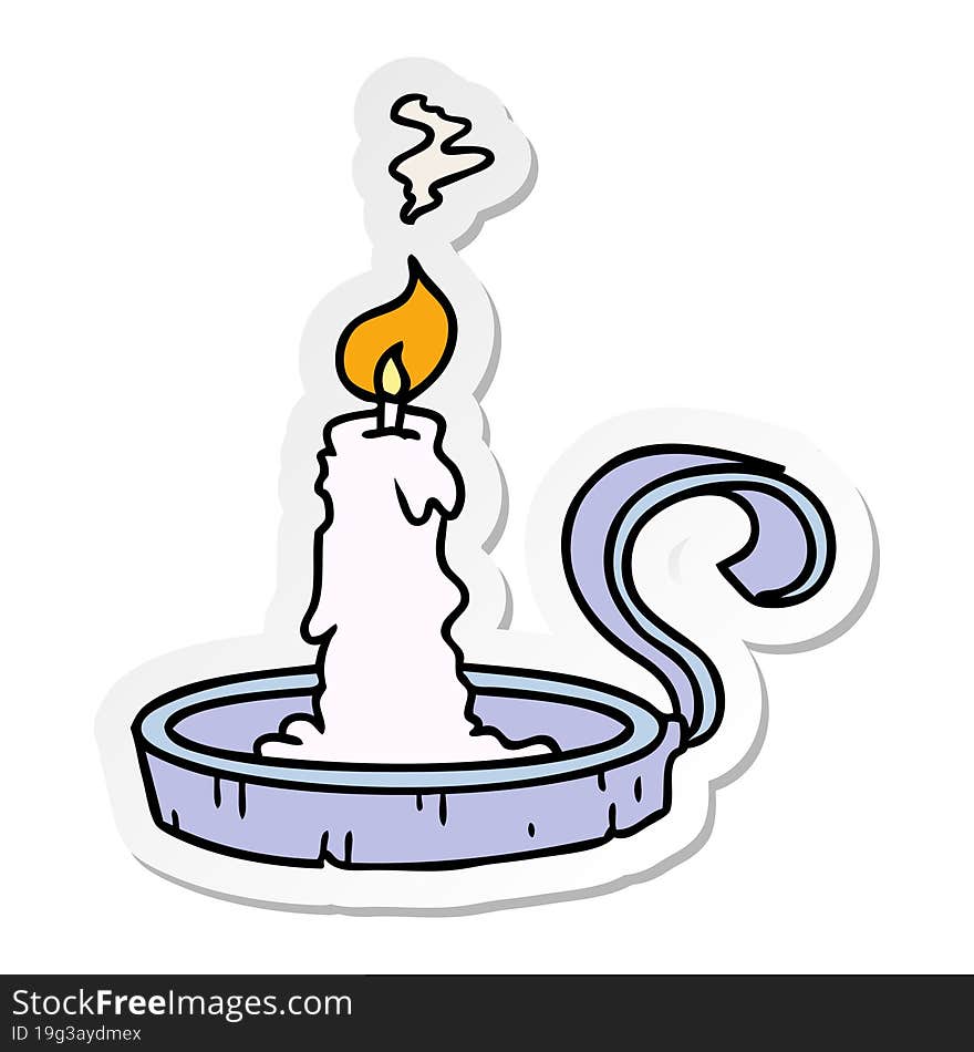 Sticker Cartoon Doodle Of A Candle Holder And Lit Candle