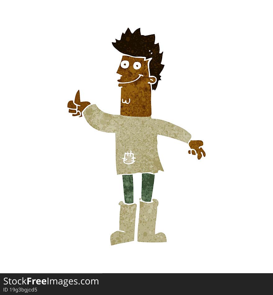 cartoon positive thinking man in rags