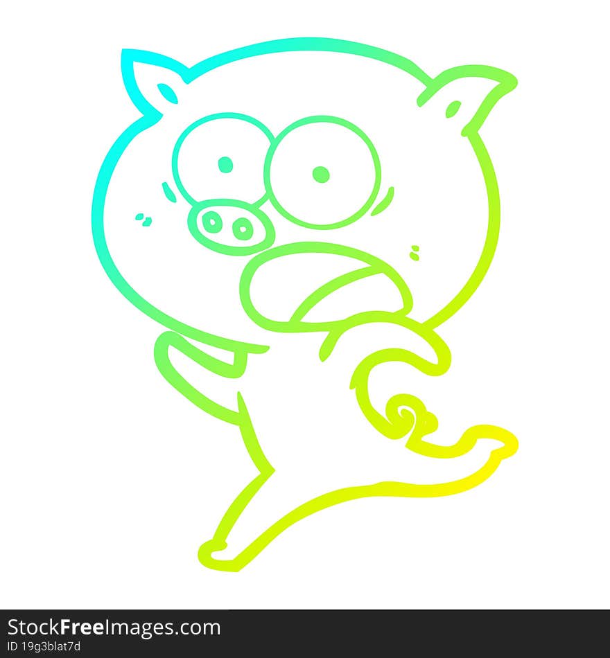 cold gradient line drawing cartoon pig running