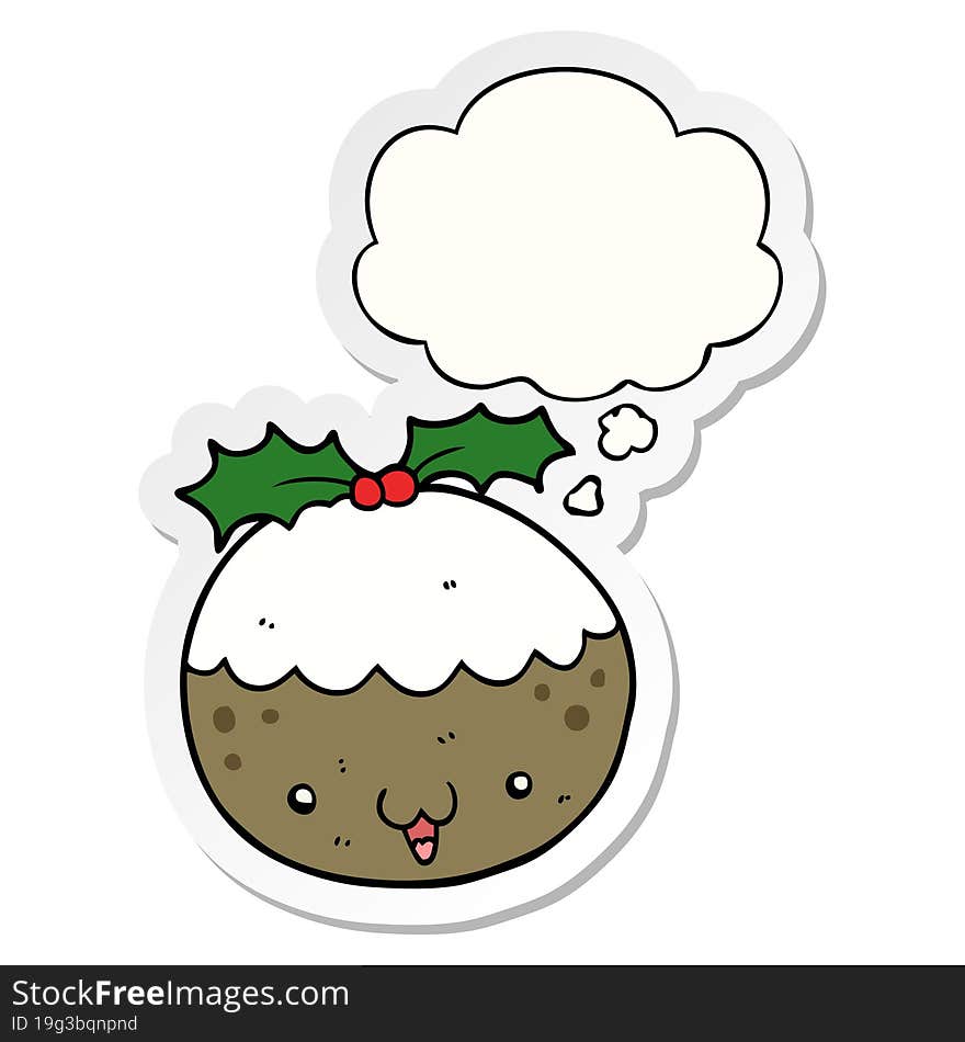 cute cartoon christmas pudding and thought bubble as a printed sticker