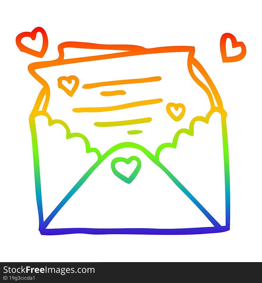 rainbow gradient line drawing of a cartoon love letter