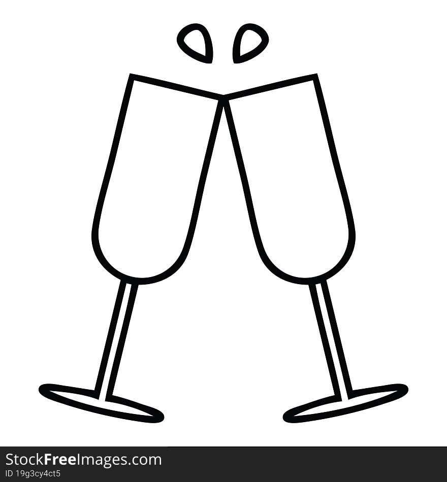 Line Drawing Cartoon Clinking Champagne Flutes