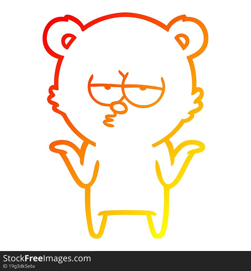 Warm Gradient Line Drawing Bored Bear Cartoon Shrugging