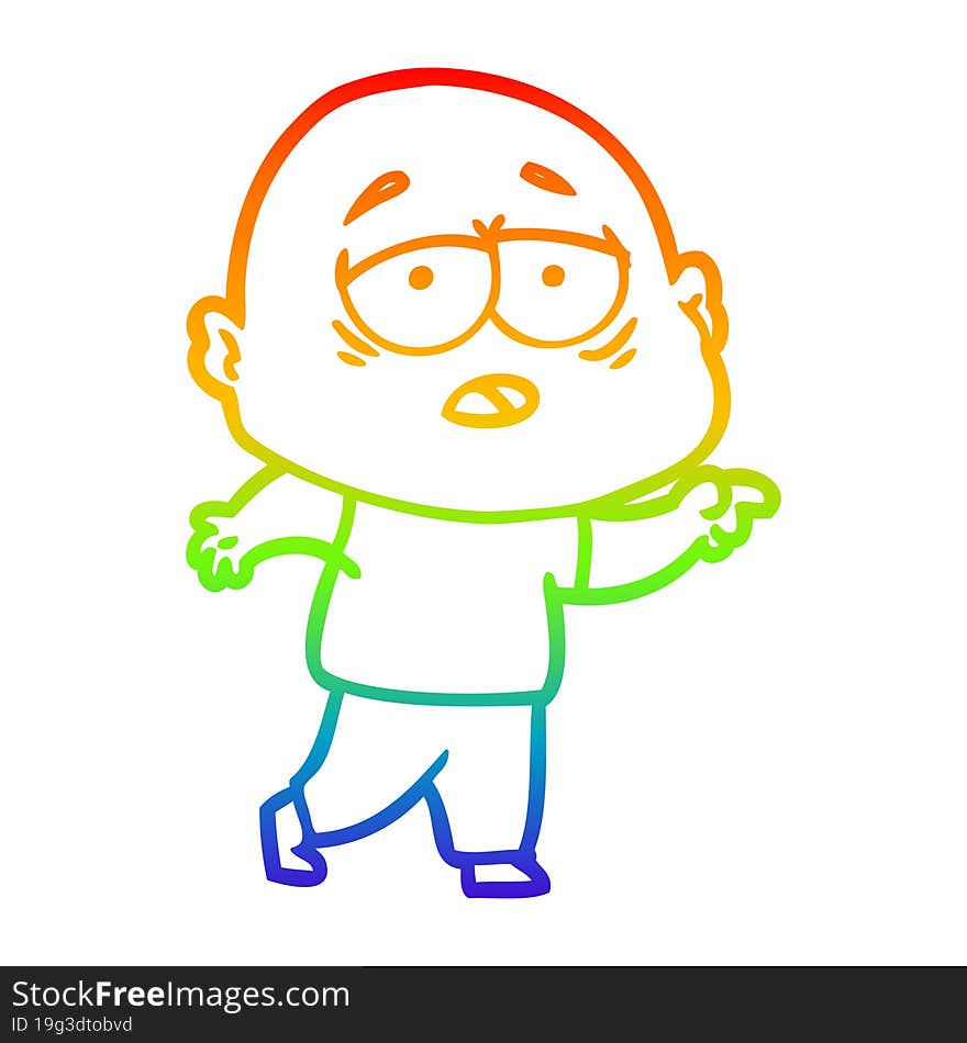 rainbow gradient line drawing cartoon tired bald man