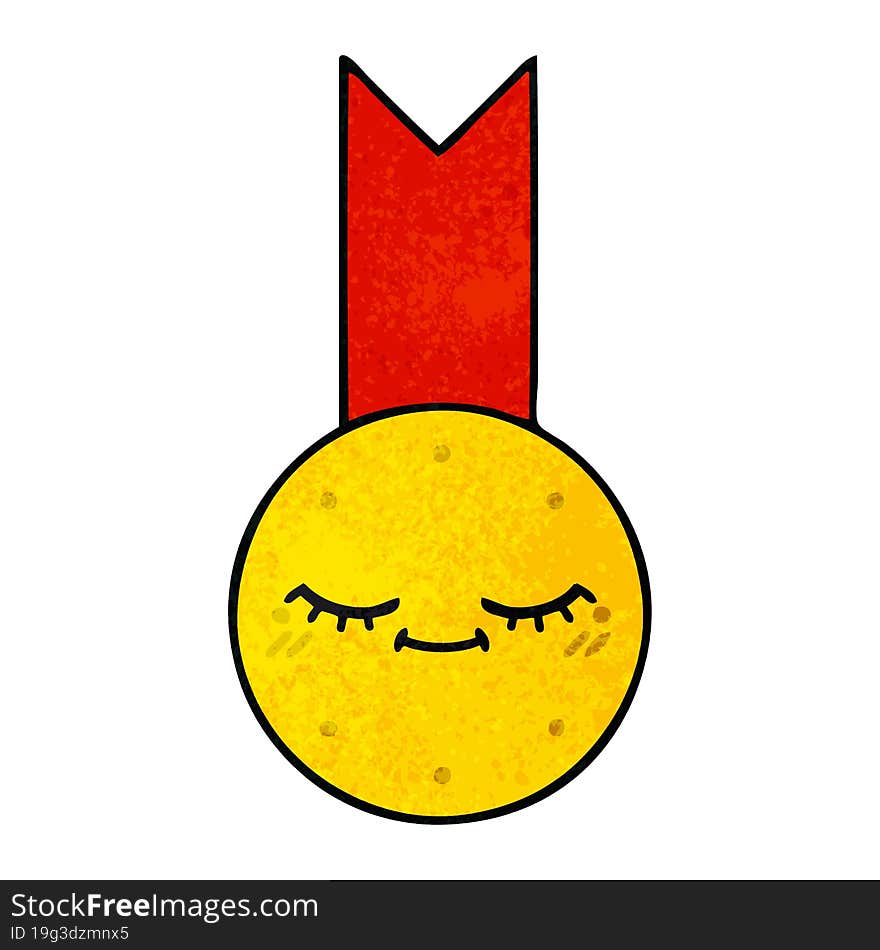 Retro Grunge Texture Cartoon Gold Medal