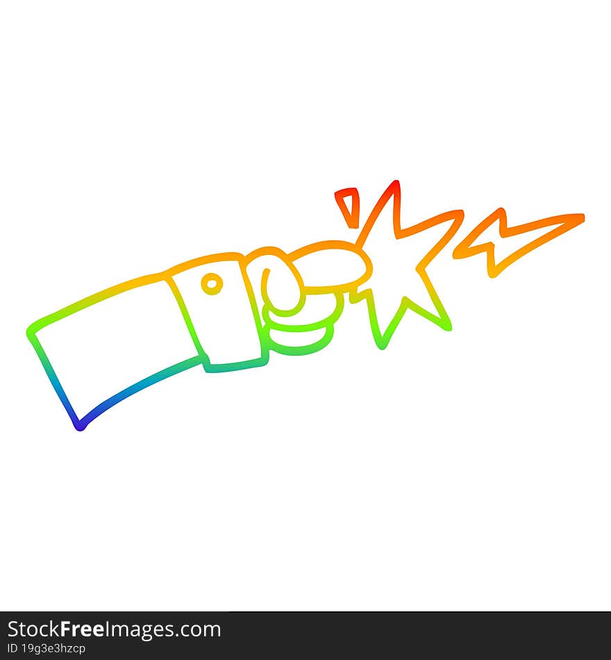 rainbow gradient line drawing of a cartoon pointing hand icon