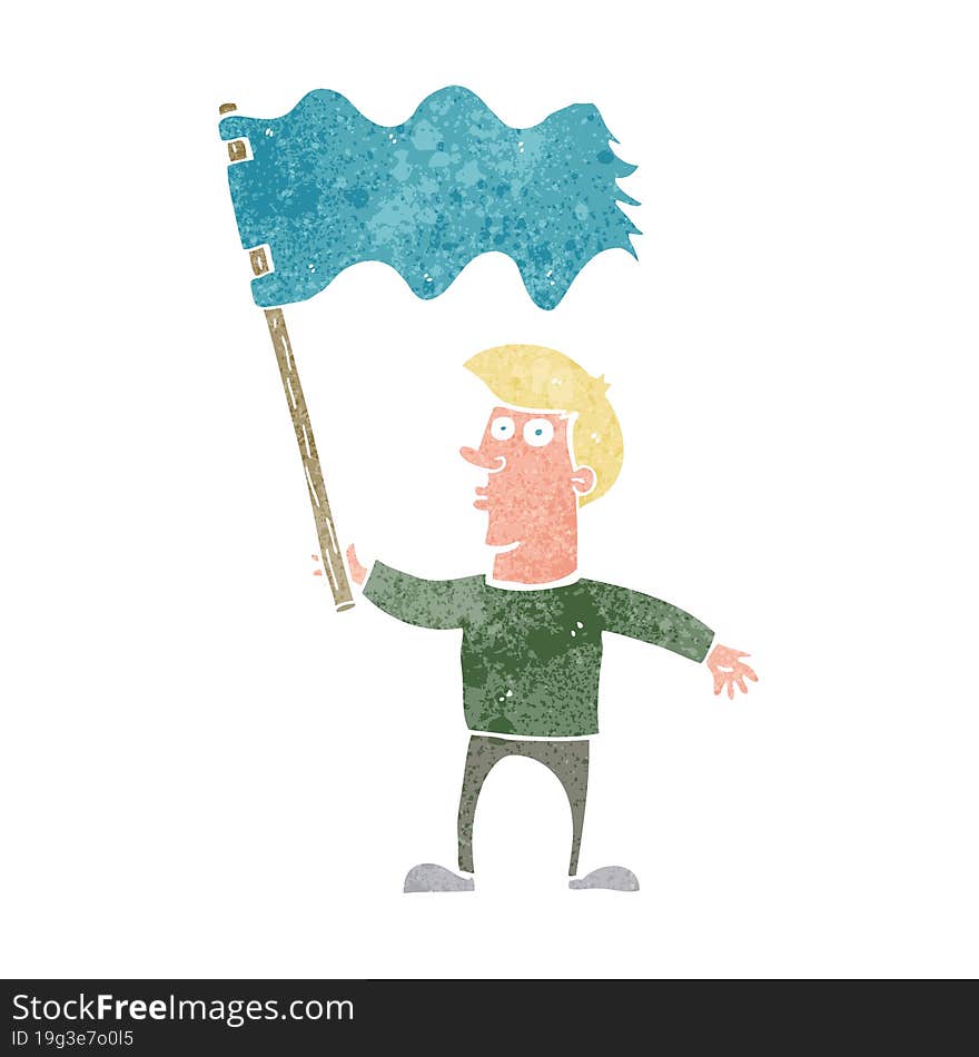 Cartoon Man Waving Flag