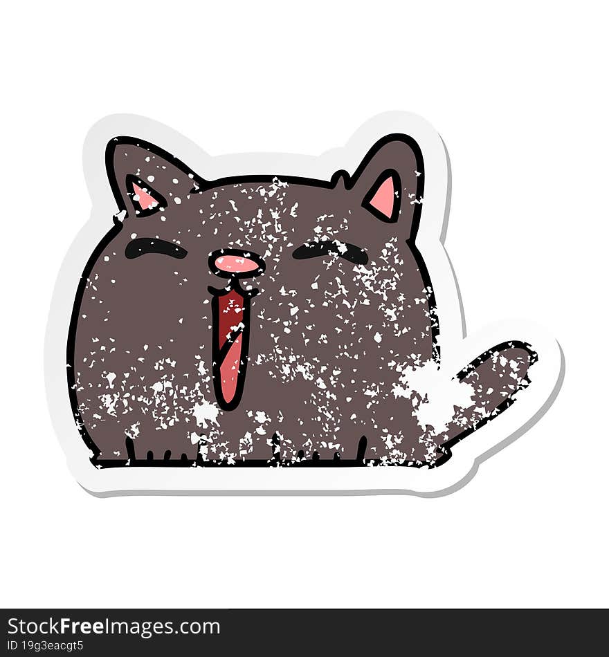 freehand drawn distressed sticker cartoon of cute kawaii cat