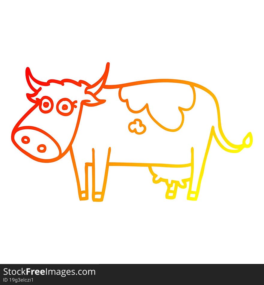 Warm Gradient Line Drawing Cartoon Farm Cow