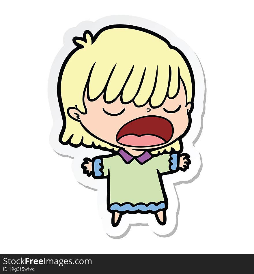 sticker of a cartoon woman talking loudly