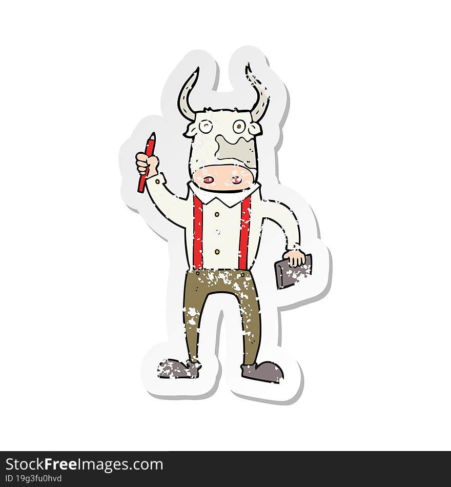 retro distressed sticker of a cartoon bull man