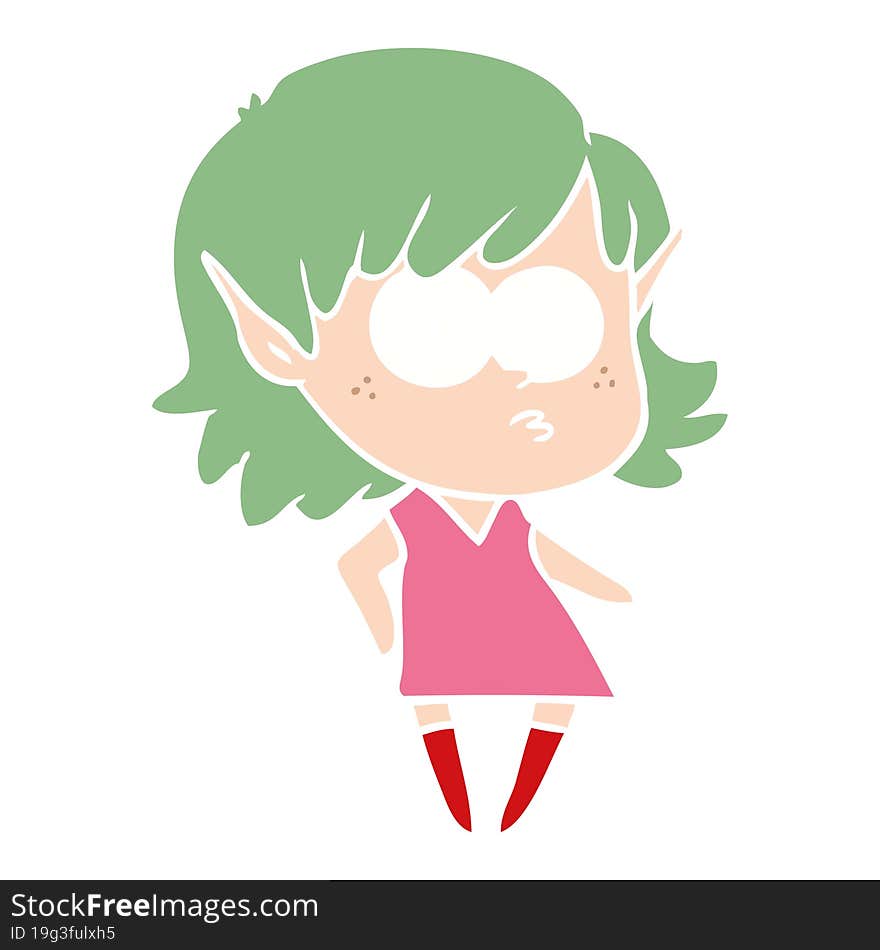 flat color style cartoon elf girl staring