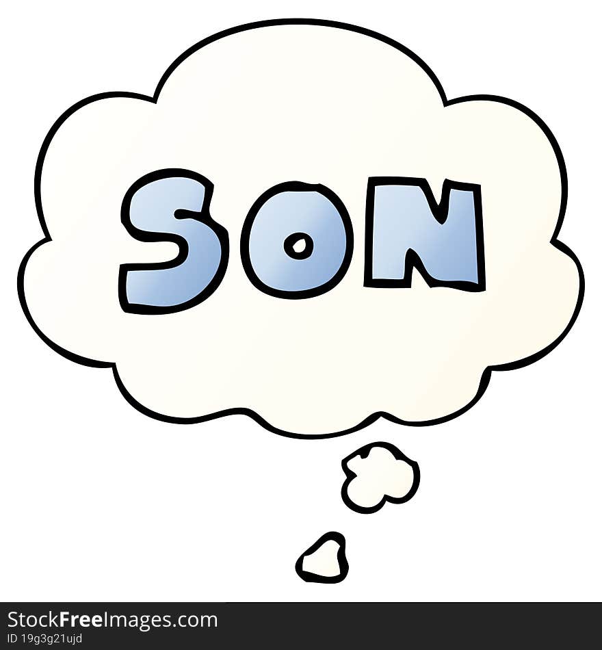 cartoon word son with thought bubble in smooth gradient style