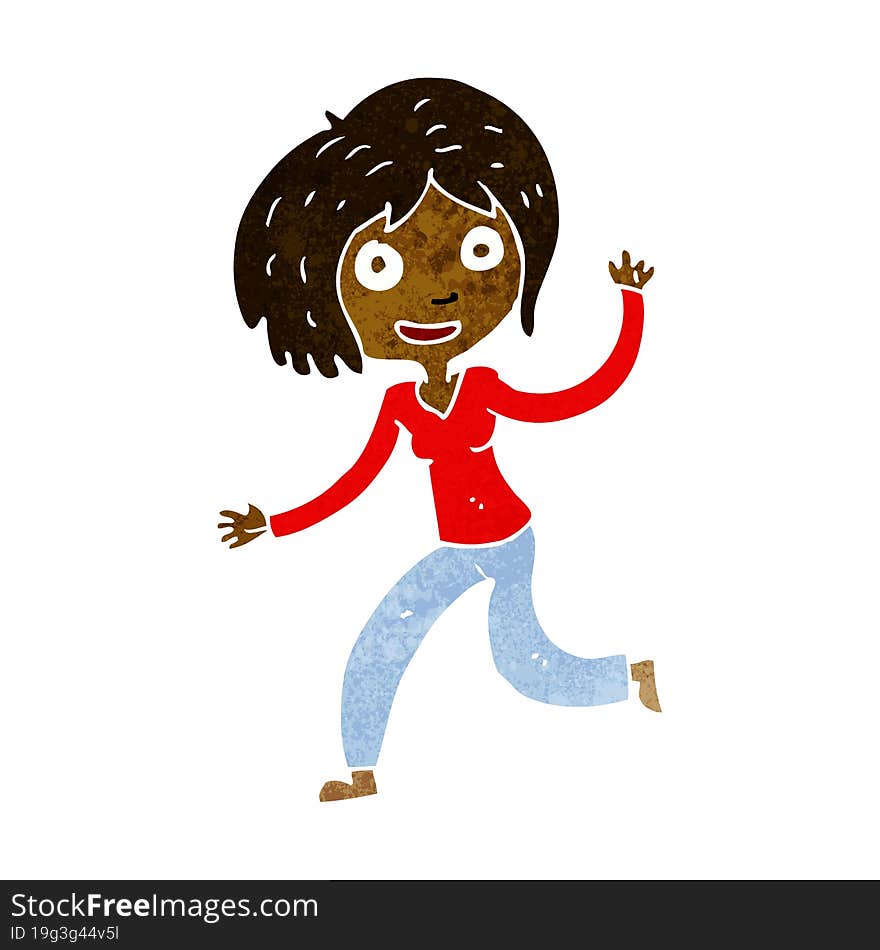 cartoon happy waving girl