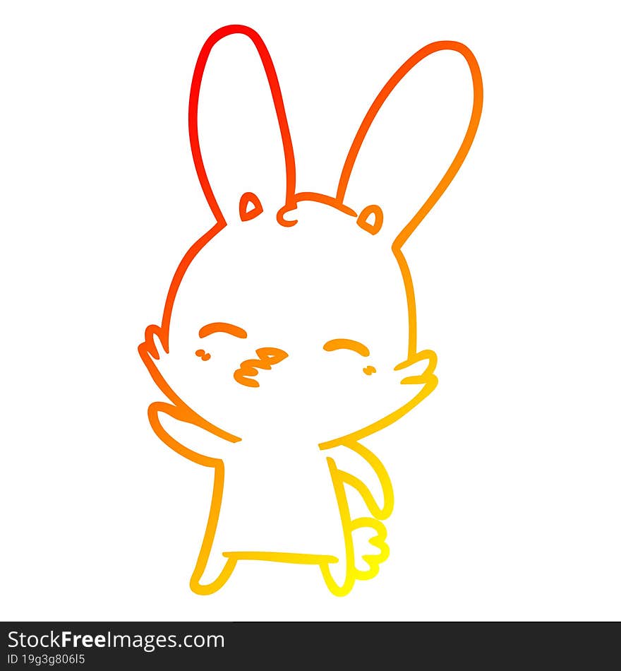 warm gradient line drawing of a curious bunny cartoon