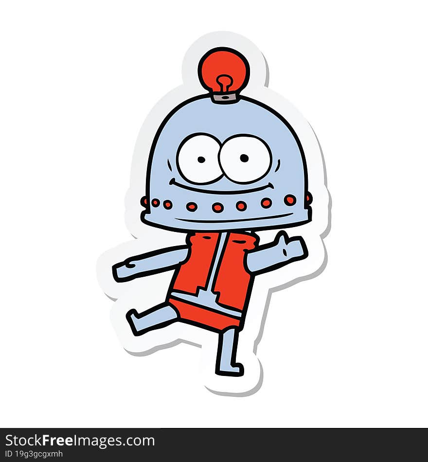 Sticker Of A Happy Carton Robot With Light Bulb