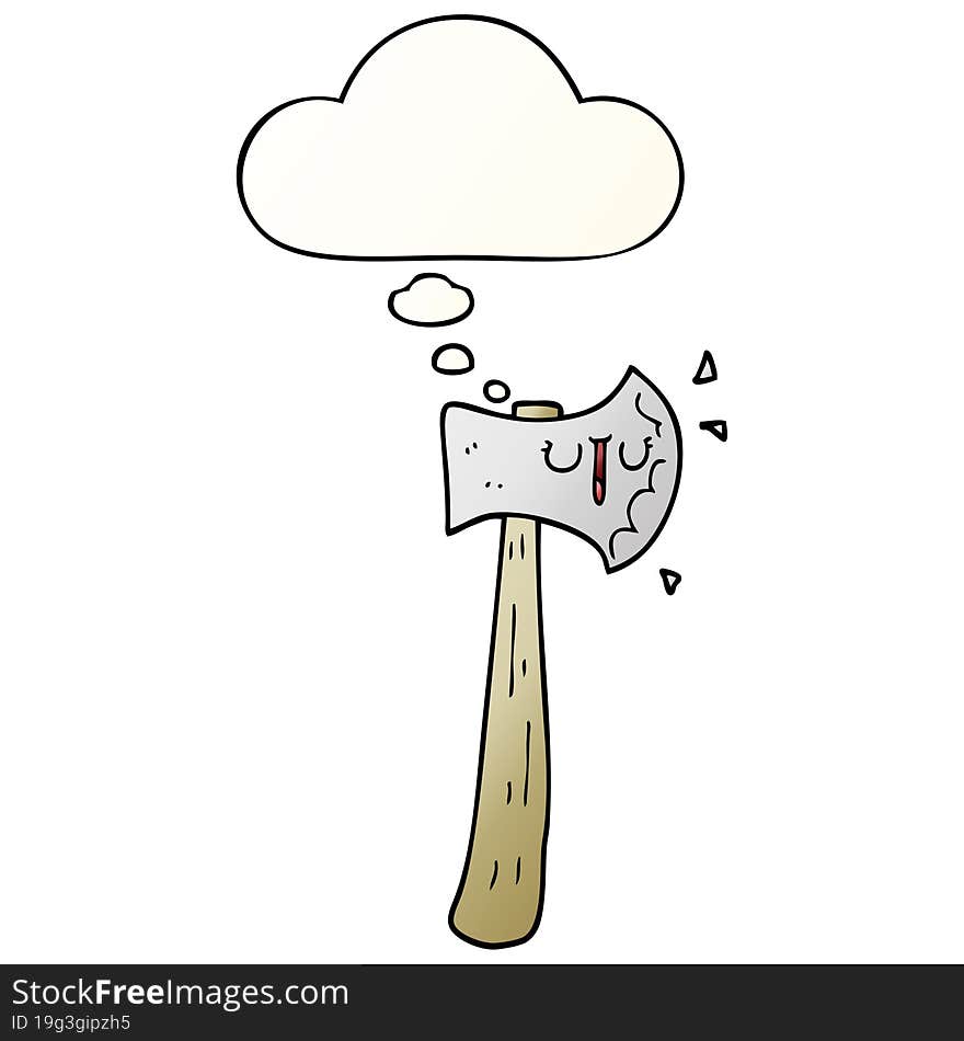 cartoon axe and thought bubble in smooth gradient style