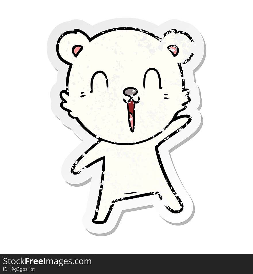 distressed sticker of a happy cartoon polar bear