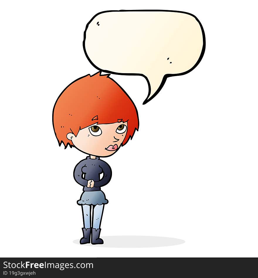 cartoon nervous woman with speech bubble