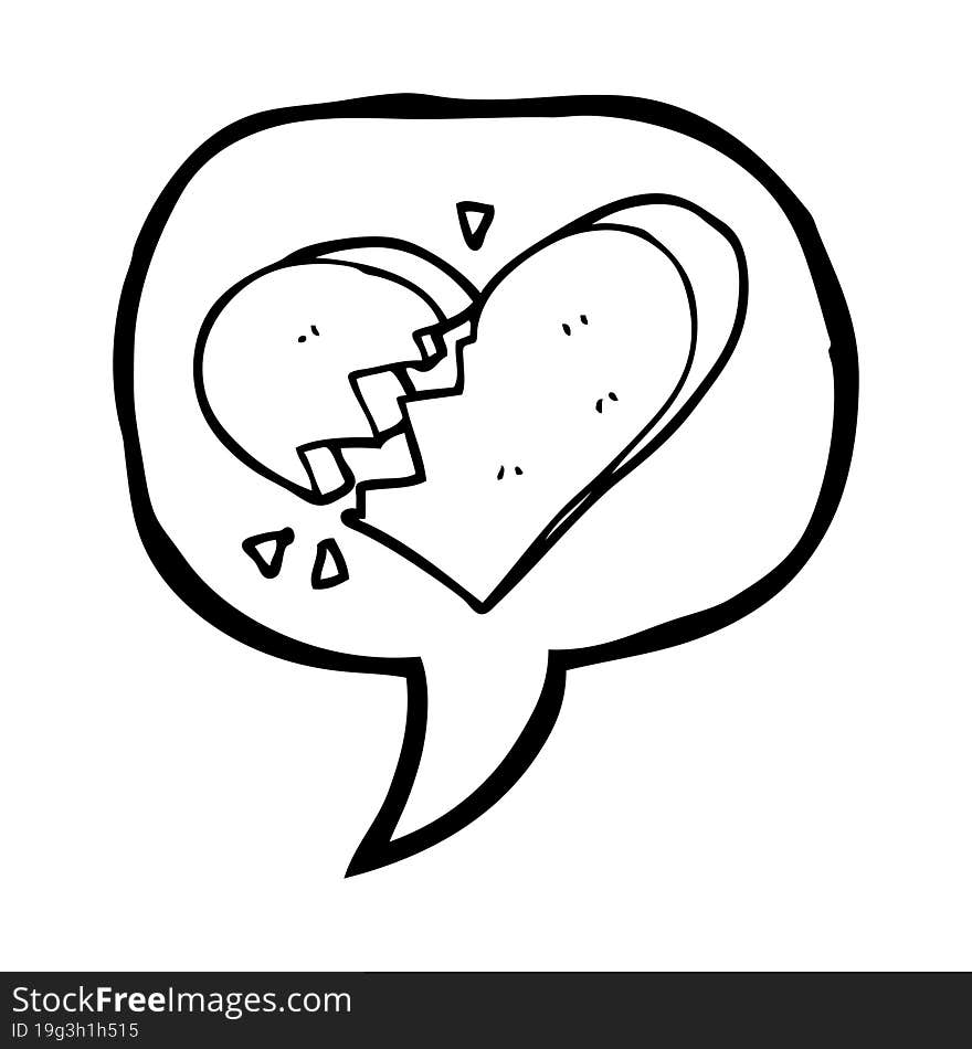 freehand drawn speech bubble cartoon broken heart