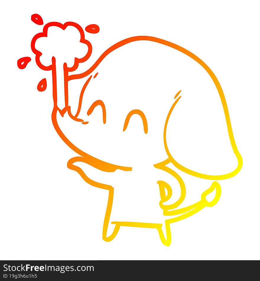 warm gradient line drawing cute cartoon elephant spouting water