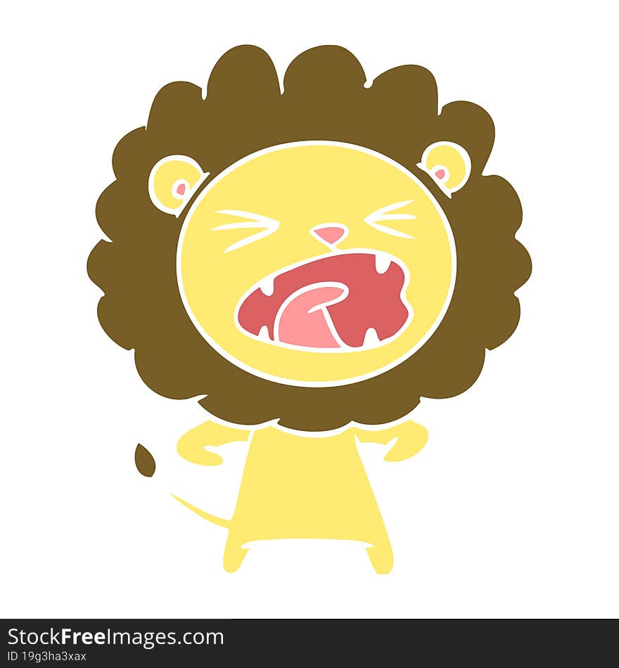 Flat Color Style Cartoon Angry Lion