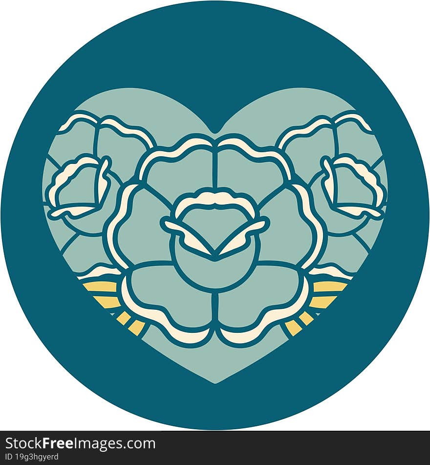 Tattoo Style Icon Of A Heart And Flowers