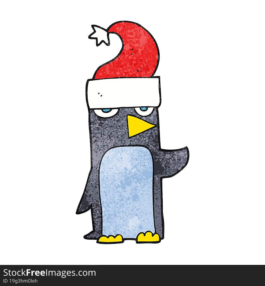 textured cartoon penguin in christmas hat