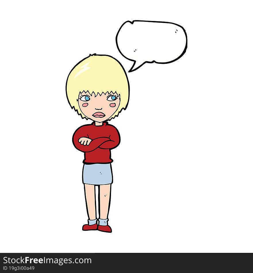 cartoon annoyed woman with speech bubble