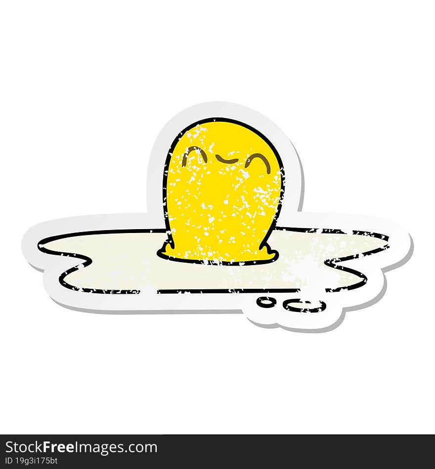 distressed sticker of a quirky hand drawn cartoon fried egg