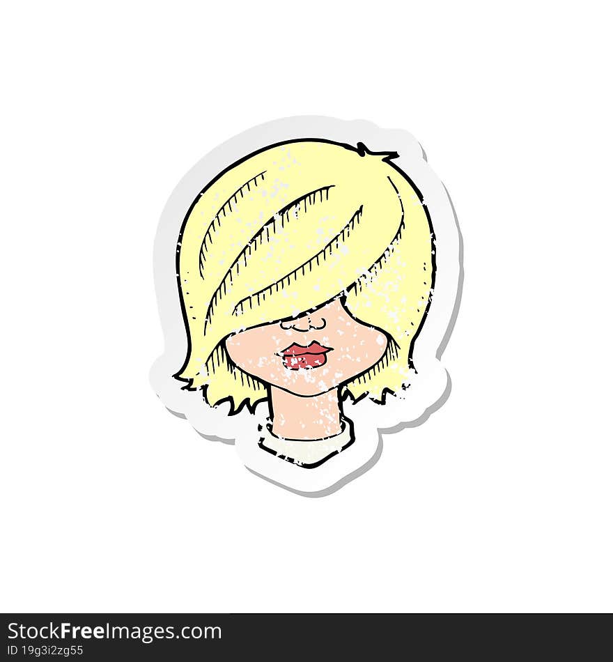 retro distressed sticker of a cartoon female face