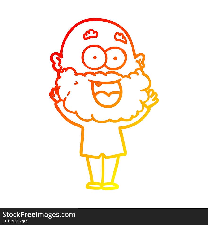 warm gradient line drawing of a cartoon crazy happy man with beard