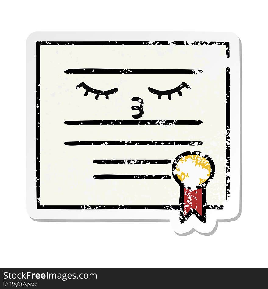 Distressed Sticker Of A Cute Cartoon Graduation Diploma