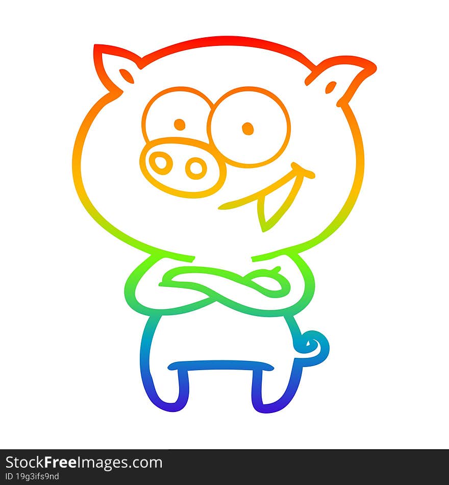 rainbow gradient line drawing of a cheerful pig cartoon