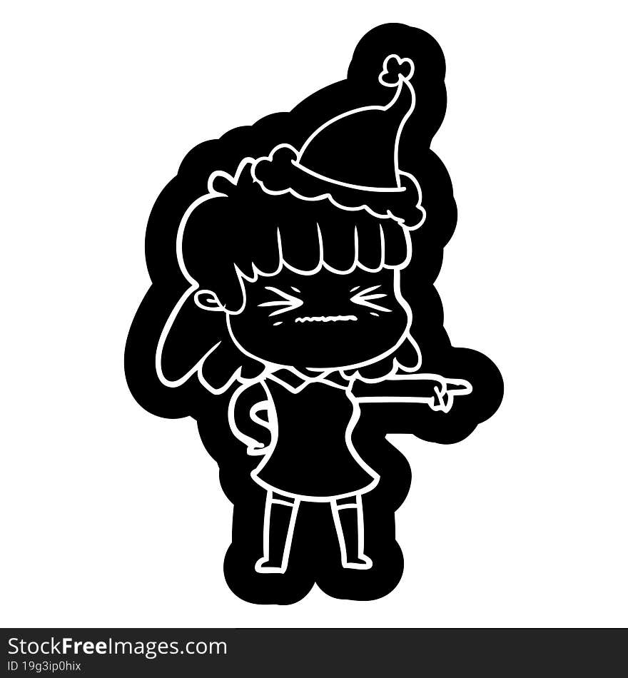 quirky cartoon icon of a woman wearing santa hat